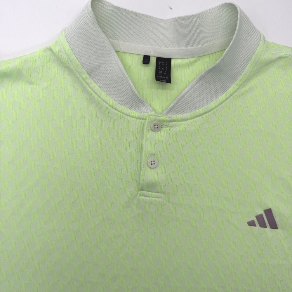 Adidas Polo Shirt Men XL Lime Green HEAT.RDY Geometric Band Collar Athletic